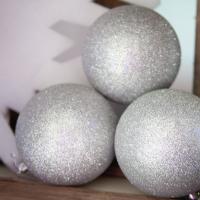 Julekugle - Sølv - Glitter - 20cm