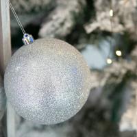 Julekugle - Sølv - Glitter - 20cm