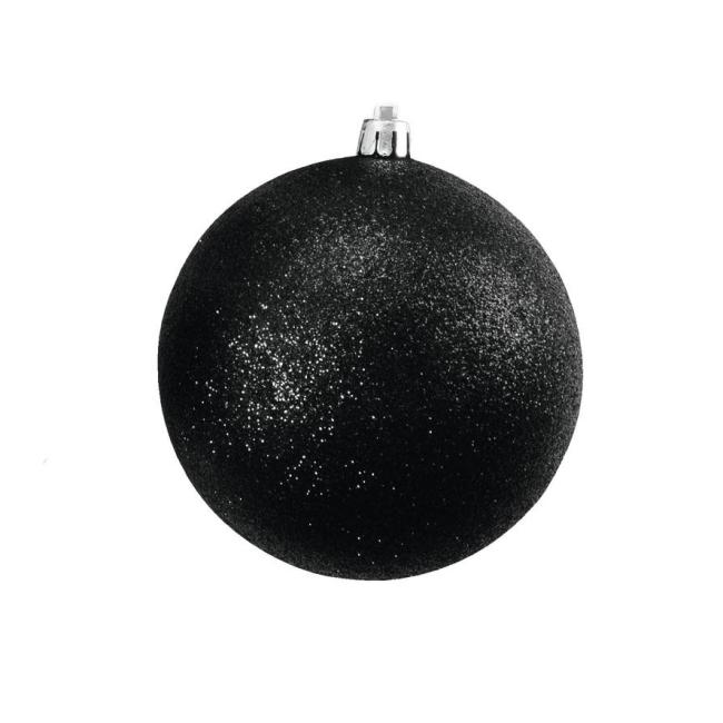 Julekugle - Sort - Glitter - 10cm - 4 stk