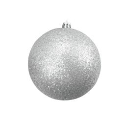 Julekugle - Sølv - Glitter - 10cm - 4 stk