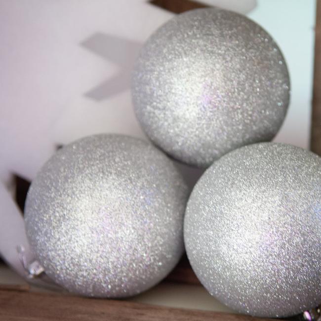 Julekugle - Sølv - Glitter - 10cm - 4 stk