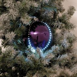 Julekugle med LED Lys - Lilla - Ø15cm - Snebold