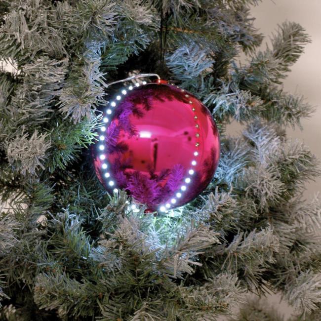Julekugle med LED Lys - Pink - Ø15cm - Snebold