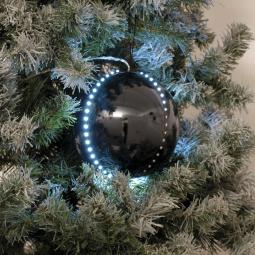 Julekugle med LED Lys - Sort - Ø15cm - Snebold