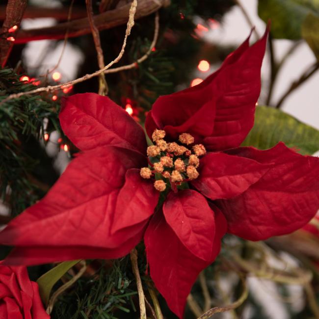 Julestjerne - Poinsettia Plante - Rød - H60cm - Kunstig Plante