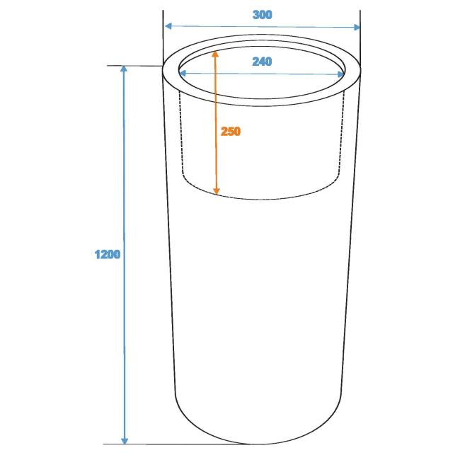 Potte. Cylinderform. Aluforstærket Plastik. H. 120Cm  Ø30Cm. Skinnende Brun