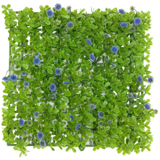 Kunstig Græs Flise. Med Blomster, Grøn-Lilla. 25x25 Cm.
