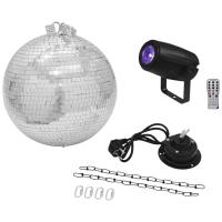 Discokugle. 30cm. Med LED spot med farver & remote