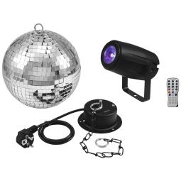 Discokugle. 20cm. Med LED spot med farver & remote