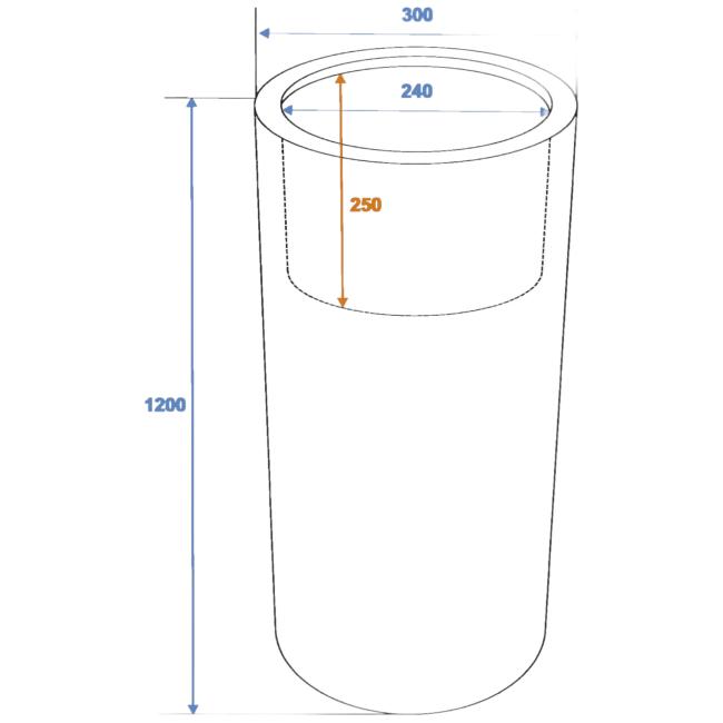 Potte. Cylinderform. Aluforstærket Plastik. H. 120Cm  Ø30Cm. Skinnende Rød