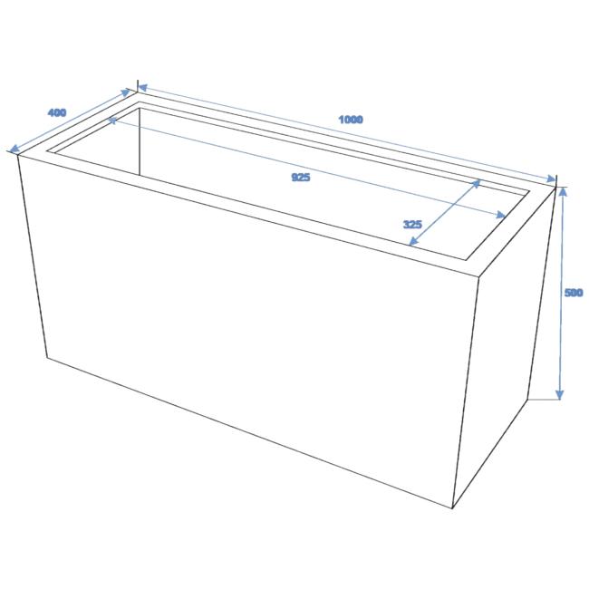 Potte. Rektangulær. Aluforstærket Plastik. H. 50Cm L.100Cm. Brun