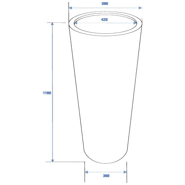 Potte. Tragtformet.. Aluforstærket Plastik. 110Cm. Skindende Sort