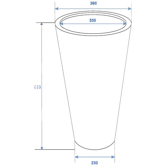 Potte. Tragtformet.. Aluforstærket Plastik. 69Cm. Skindende Sort